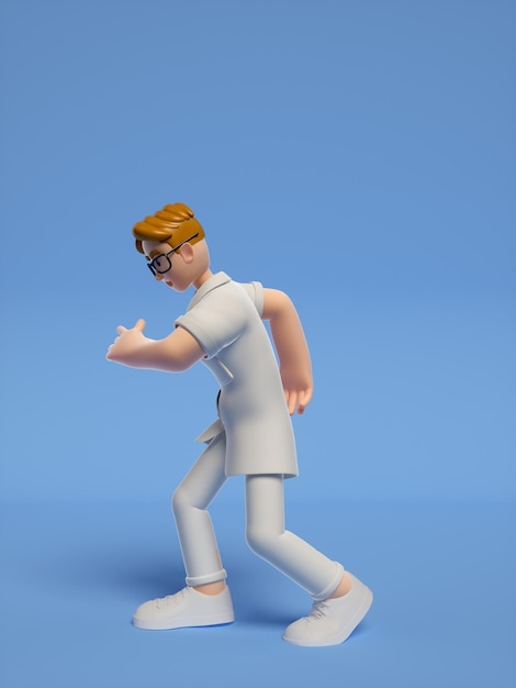 A cartoon character with glasses and a white shirt is doing a hand gesture.