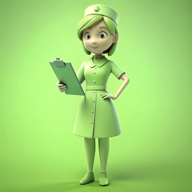 Photo a cartoon character with a green background and a woman holding a folder with a green background