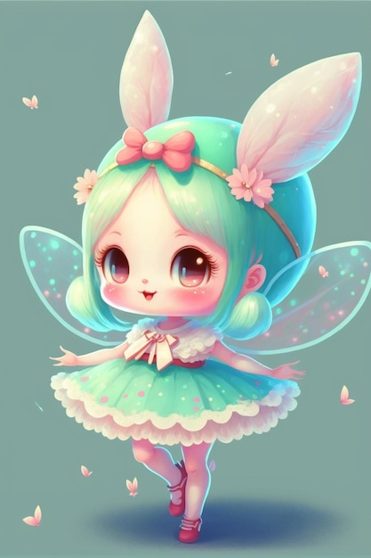 A cartoon character with a green dress and a bunny ears.