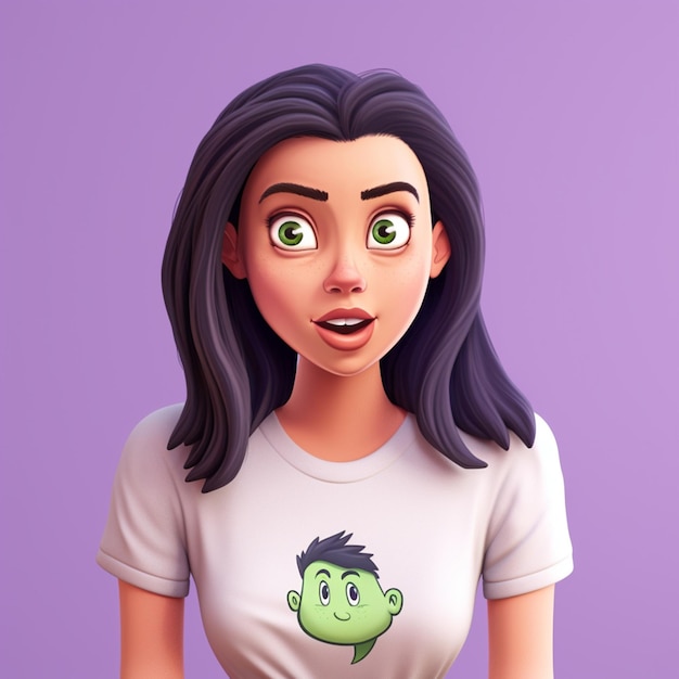 A cartoon character with a green face on her shirt