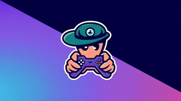 Photo a cartoon character with a green hat and a blue and purple background