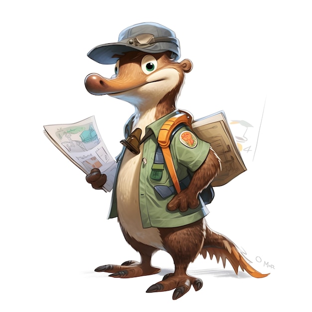 A cartoon character with a green shirt and a hat that says'the otter '