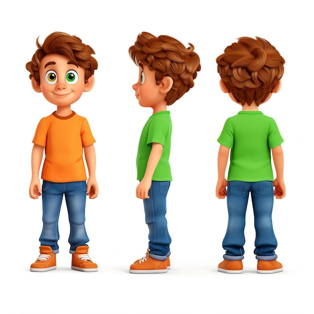 a cartoon character with a green shirt that says  the word  on it