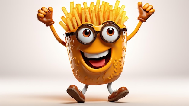 Photo cartoon character with groovy french fries rock star french fries on white background