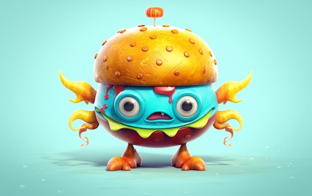 Photo cartoon character with hamburger on head