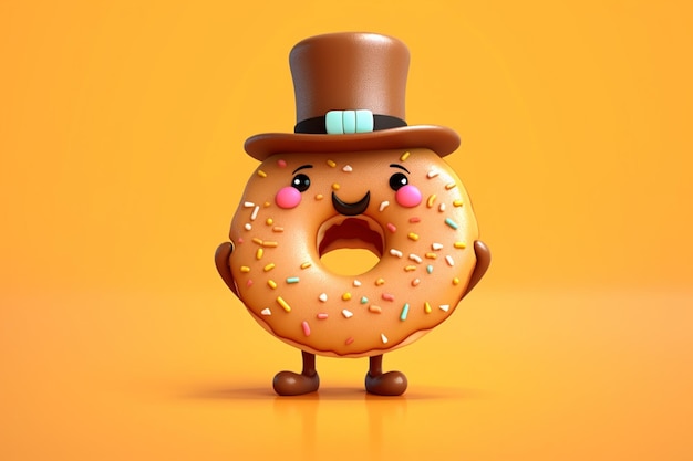 A cartoon character with a hat and a donut on it