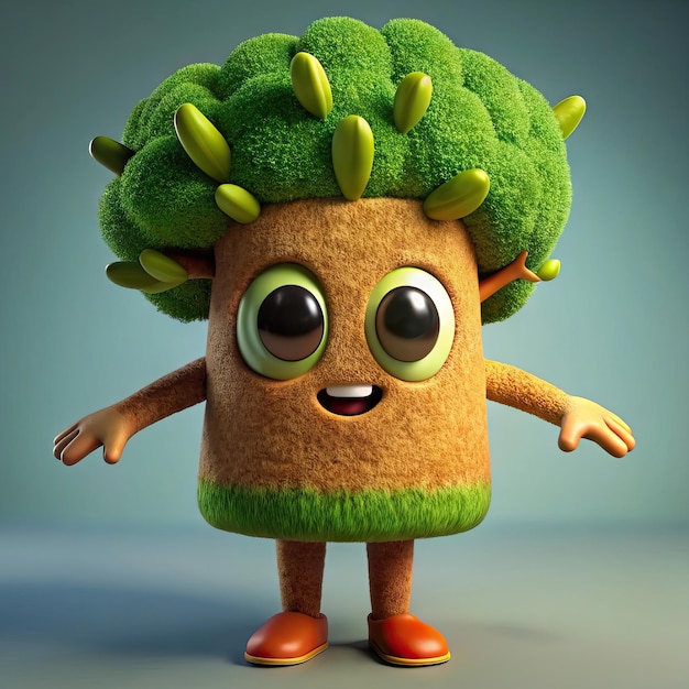 Photo a cartoon character with a head of a head of broccoli