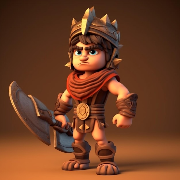 A cartoon character with a helmet and a sword in his hand.