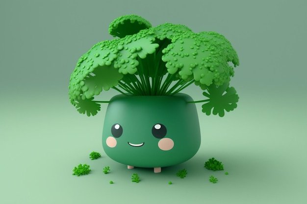 A cartoon character with a kale in its mouth.