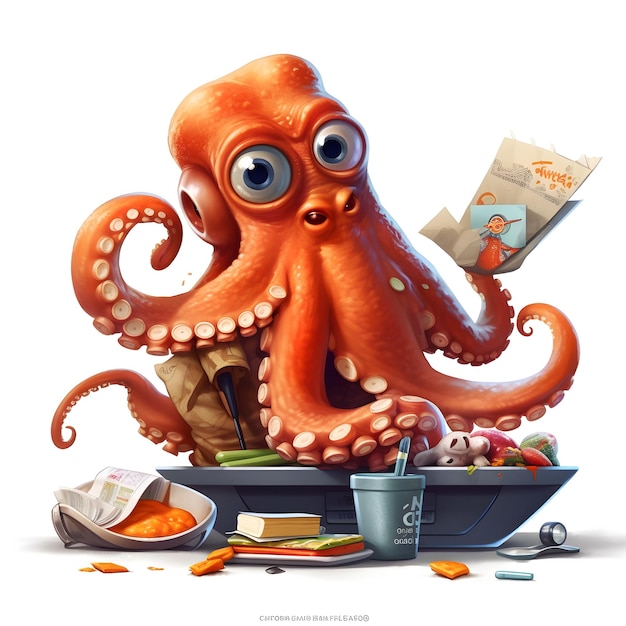 A cartoon character with a letter that says'octopus'on it