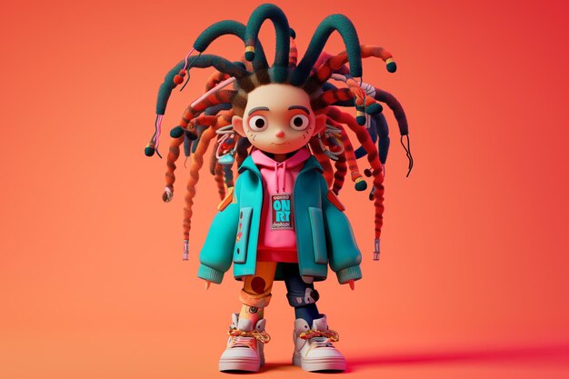 Cartoon character with long dreadlocks fashionably dressed