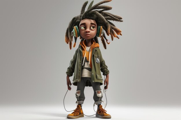 Cartoon character with long dreadlocks fashionably dressed