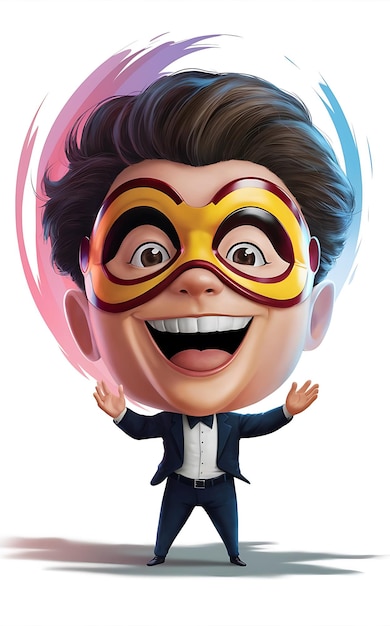 Photo a cartoon character with a mask on his face and his hands behind his back