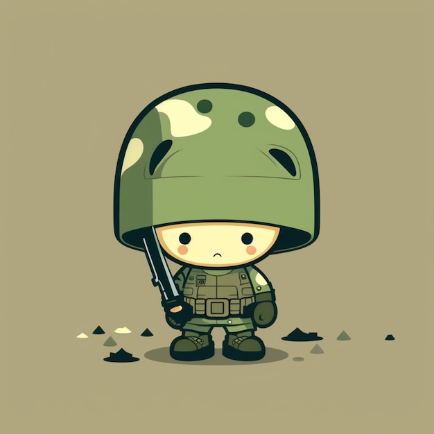 A cartoon character with a military helmet and a sword.