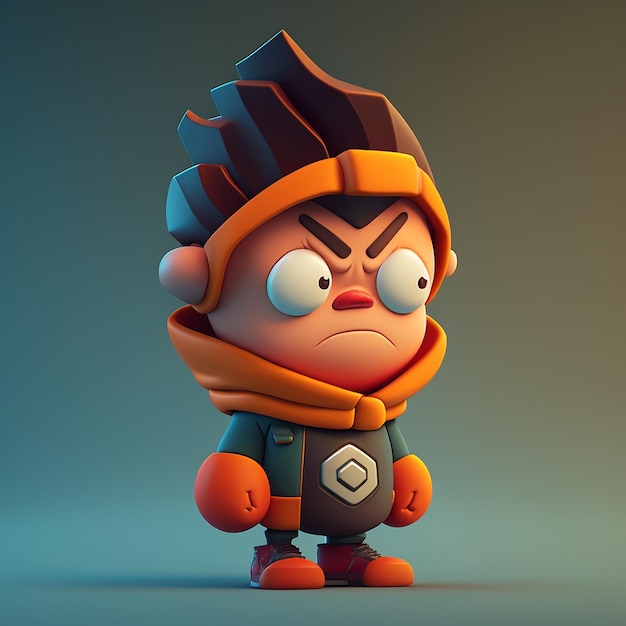 A cartoon character with an orange hood and orange hood.