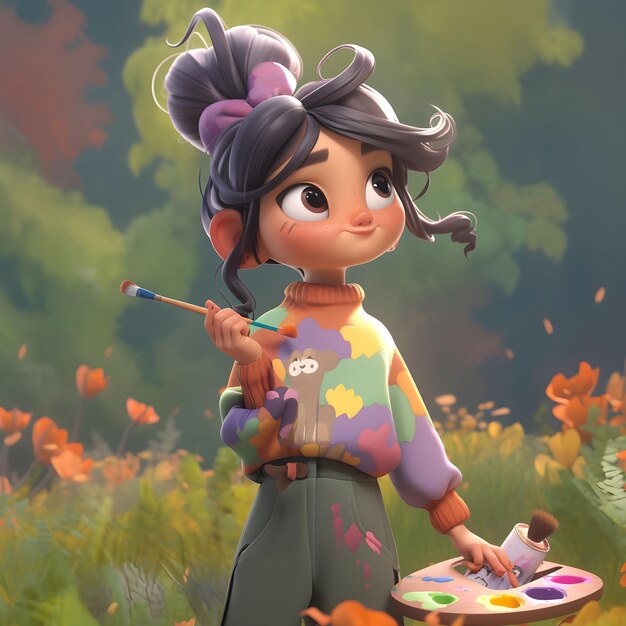 Photo a cartoon character with a paint brush and a paintbrush