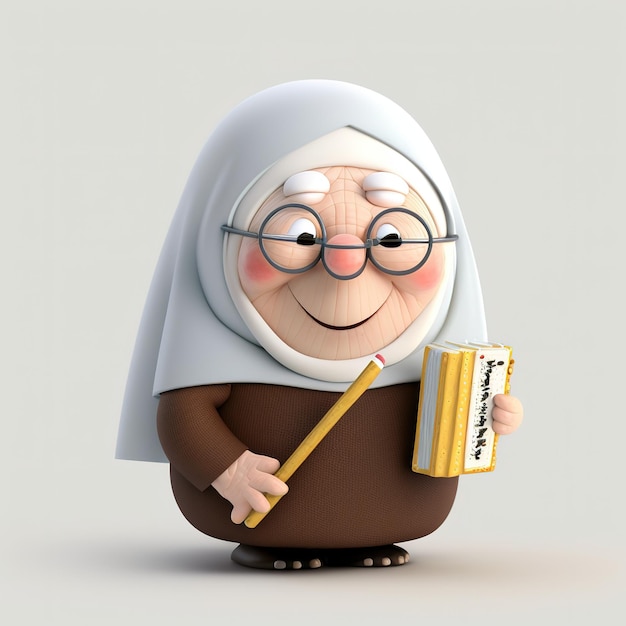 Photo a cartoon character with a pencil and a nun holding a book.