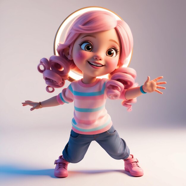 a cartoon character with pink hair and a pink shirt