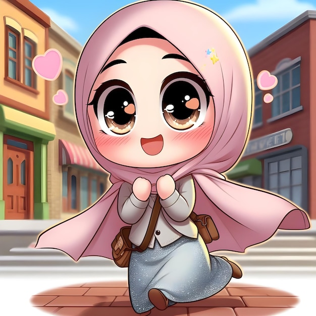 a cartoon character with a pink scarf and a pink scarf