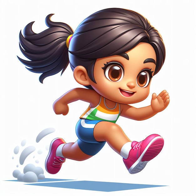 a cartoon character with a pony tail running in the background