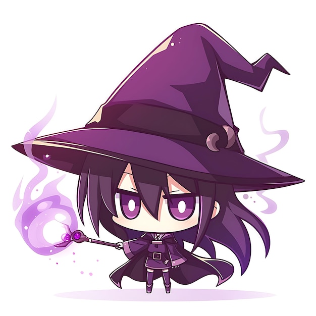 Photo a cartoon character with a purple hat and a purple witch hat