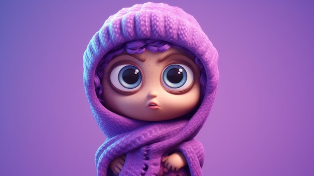 A cartoon character with a purple scarf and big eyes Generative AI