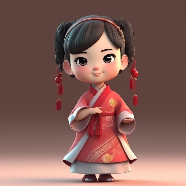 A cartoon character with a red dress that says'hanbok'on it