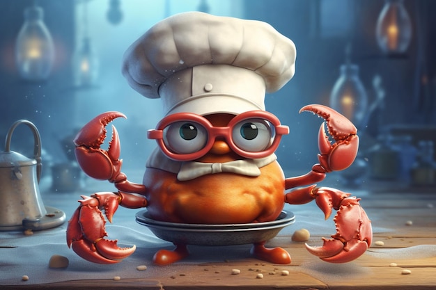 A cartoon character with a red hat and glasses that says'crab '