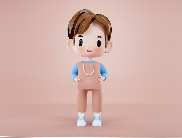 Cartoon character with shopping bags 3d illustration