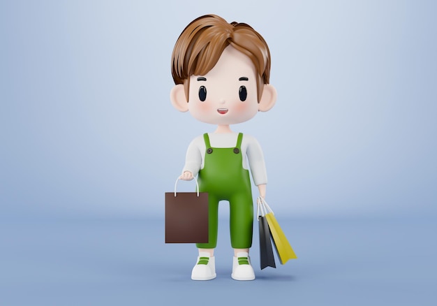 Cartoon character with shopping bags 3d illustration