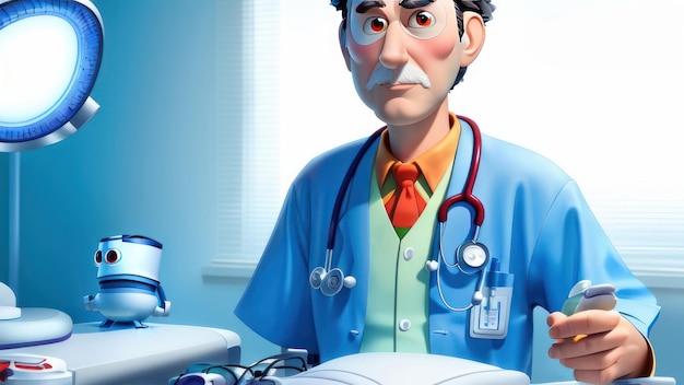 A cartoon character with a stethoscope and a microscope