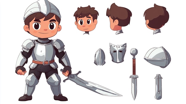 Photo a cartoon character with a sword and other items