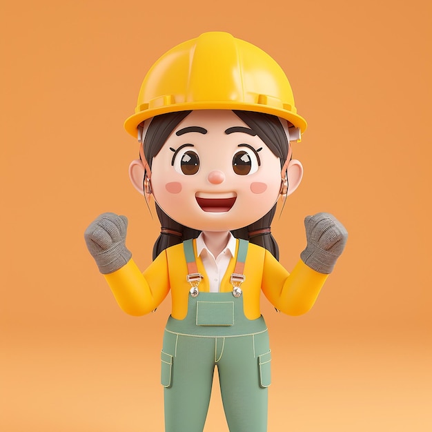 a cartoon character with a yellow hard hat and gloves