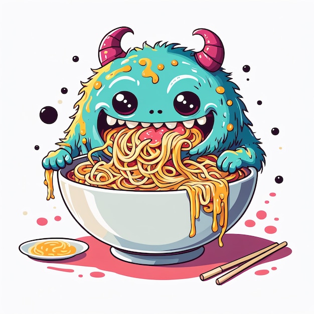 Photo cartoon character with a yummy bowl of soup