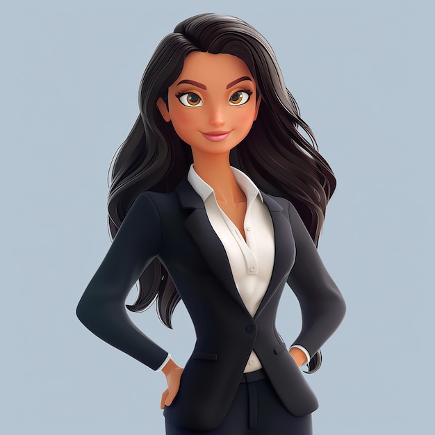 a cartoon character of a woman in a suit with her hand on her hip