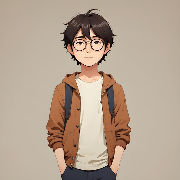 a cartoon character of a young man wearing glasses and a jacket with a hoodie on it