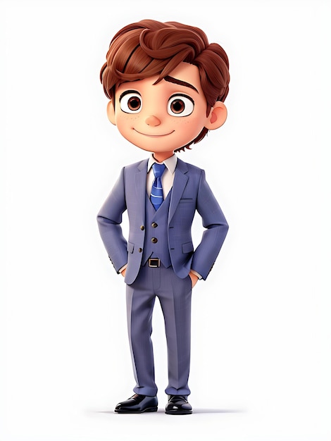 A cartoon character of a young man wearing a suit and tie 3D CHARACTER AI GENERATED