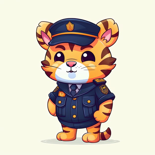 Cartoon characters and tiger cubs with happy faces Cute tiger cub wearing police dresses Beautiful tiger police cartoon design on white backgrounds Baby tiger illustration set AI generated