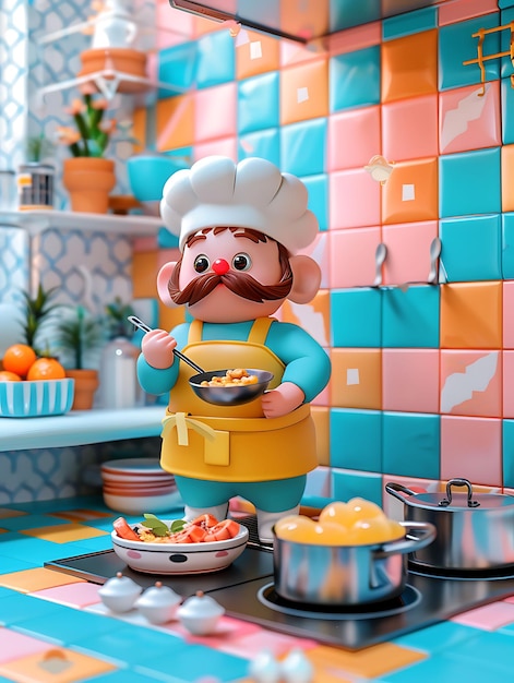 Photo cartoon chef cooking