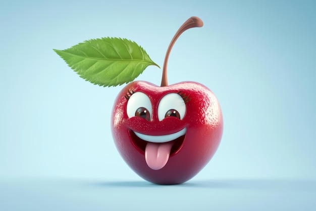 Photo cartoon cherry character with a charming smile sweet cherry fruit happy funny food persona healthy food concept stock photo