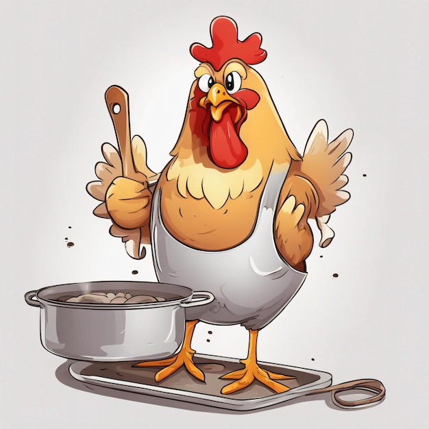 A Cartoon chicken shafe cooking looks funny white background