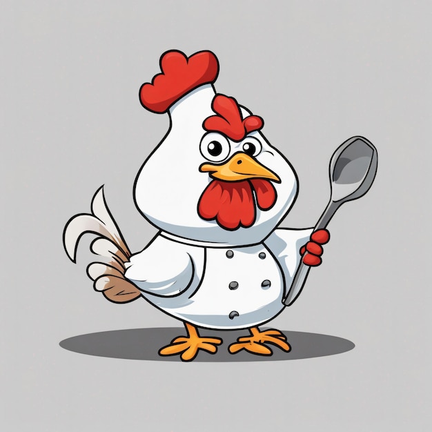 A Cartoon chicken shafe cooking looks funny white background