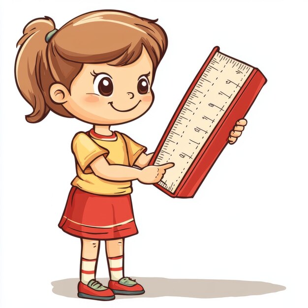 Photo cartoon child measuring book with ruler clipart