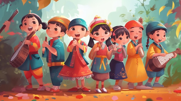 A cartoon of children in a group