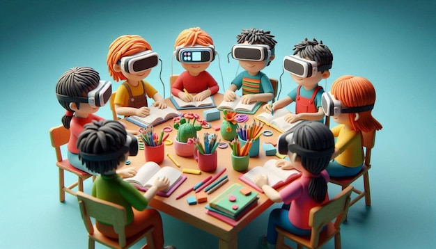 a cartoon of children wearing virtual reality glasses with a picture