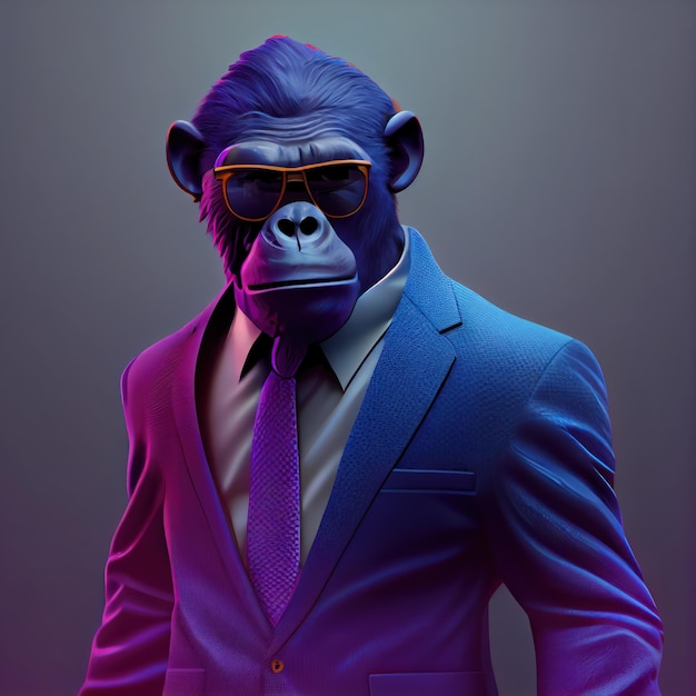 A cartoon of a chimpanzee wearing a suit and glasses