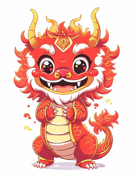 Cartoon chinese dragon with a red and yellow costume generative ai