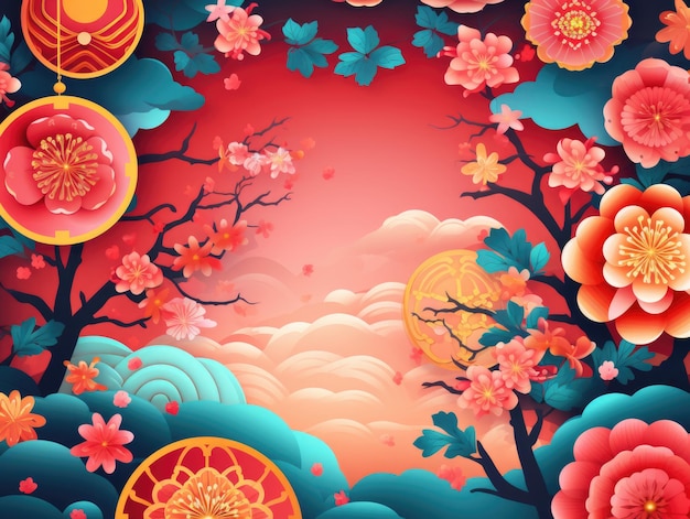 Cartoon Chinese new year red background