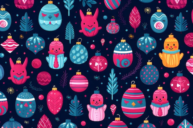 Cartoon Christmas balls seamless pattern background AI generate