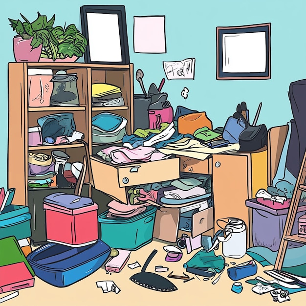 Photo cartoon of cleaning and decluttering